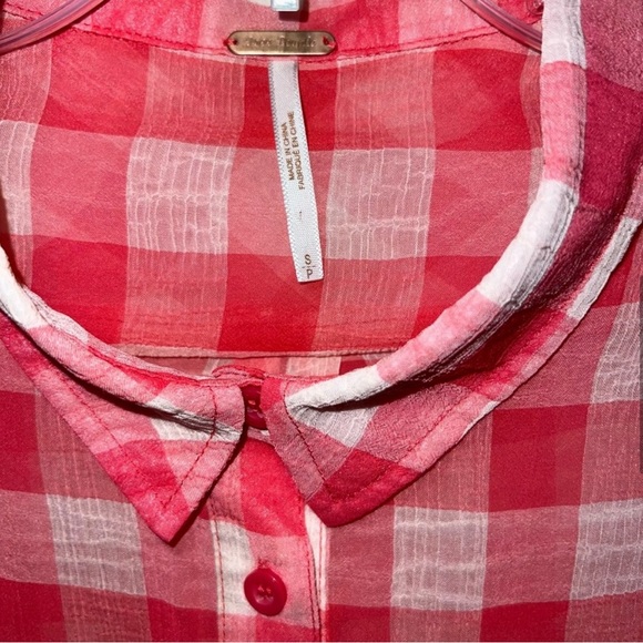 Free People Red and White Checkered Button Down Shirt - Picture 7 of 7